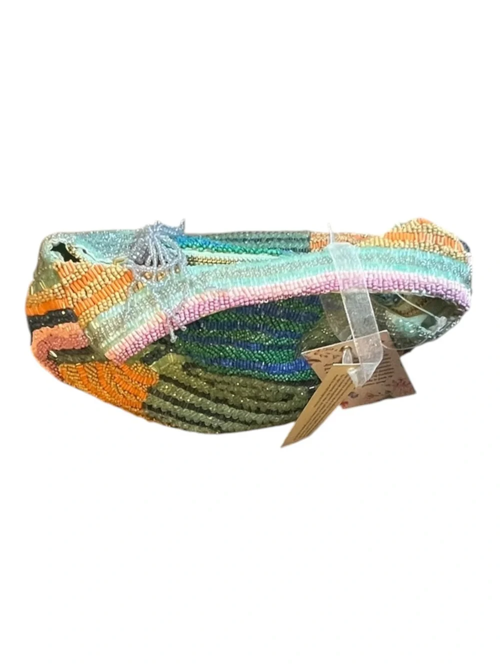 Handcrafted Beaded Abstract Half Moon Clutch Bag Multicolor